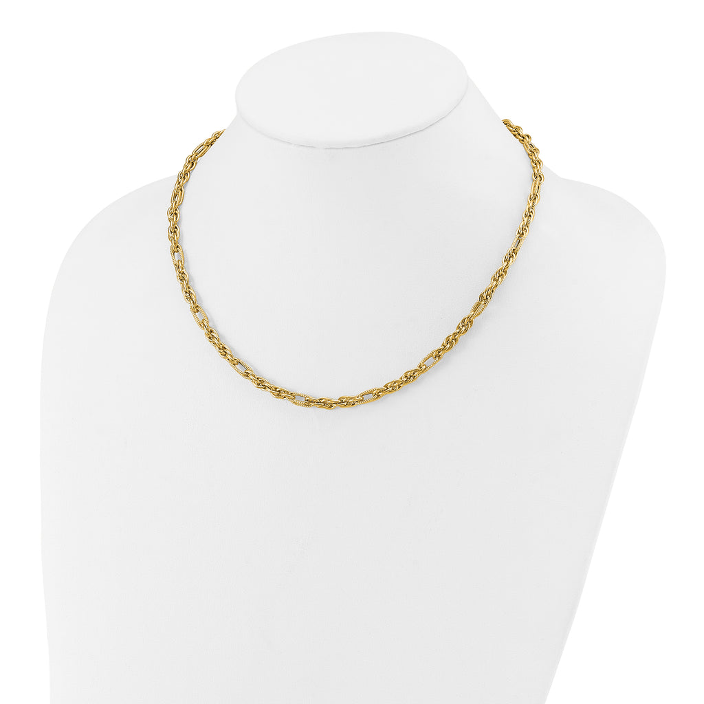 14K Polished and Textured Fancy Link Necklace