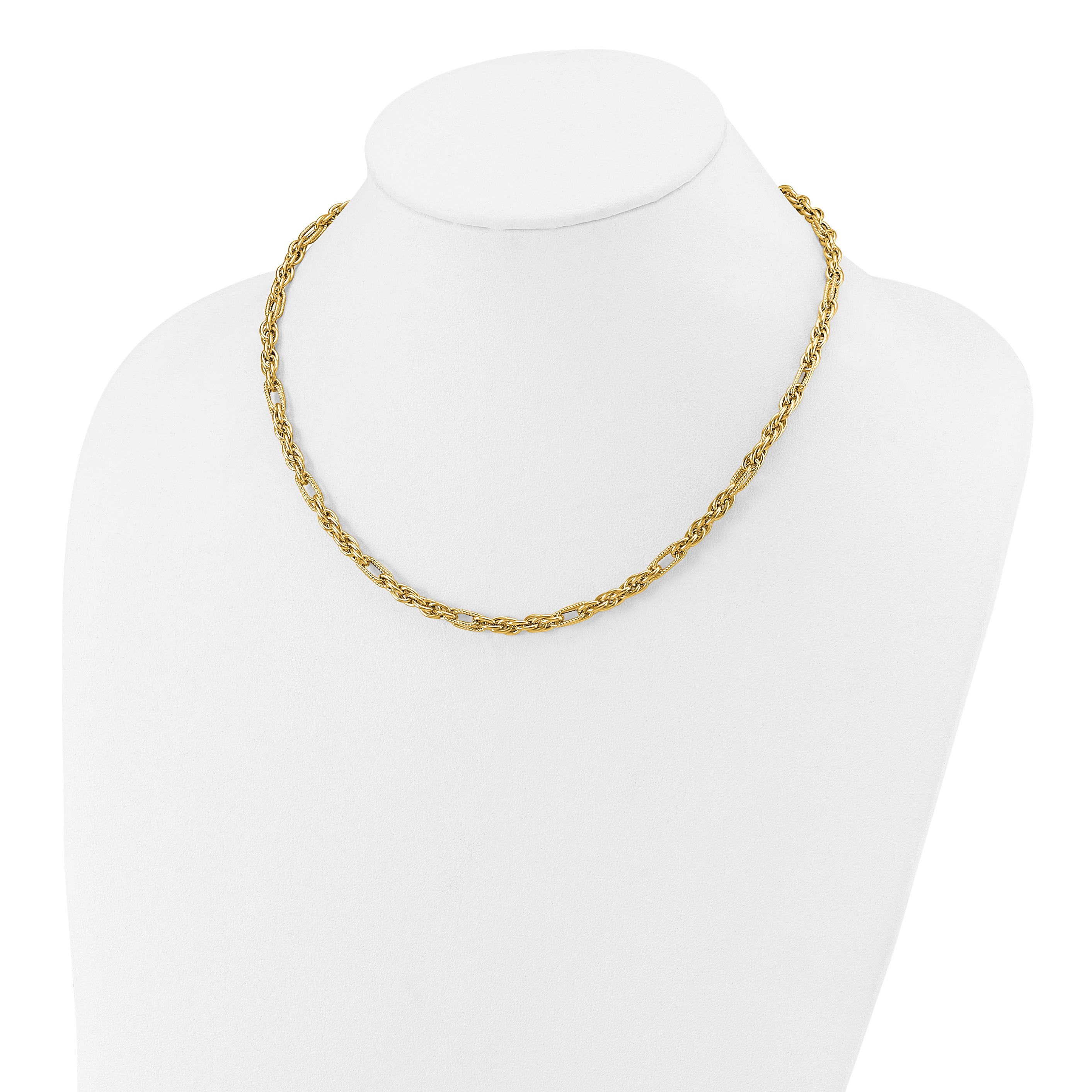 14K Polished and Textured Fancy Link Necklace