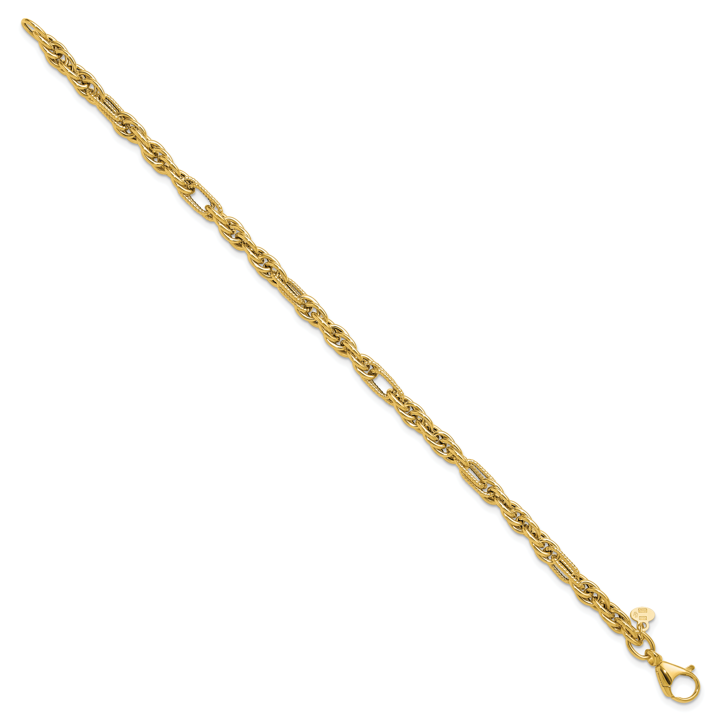 14K Polished and Textured Fancy Link Bracelet Secondary image