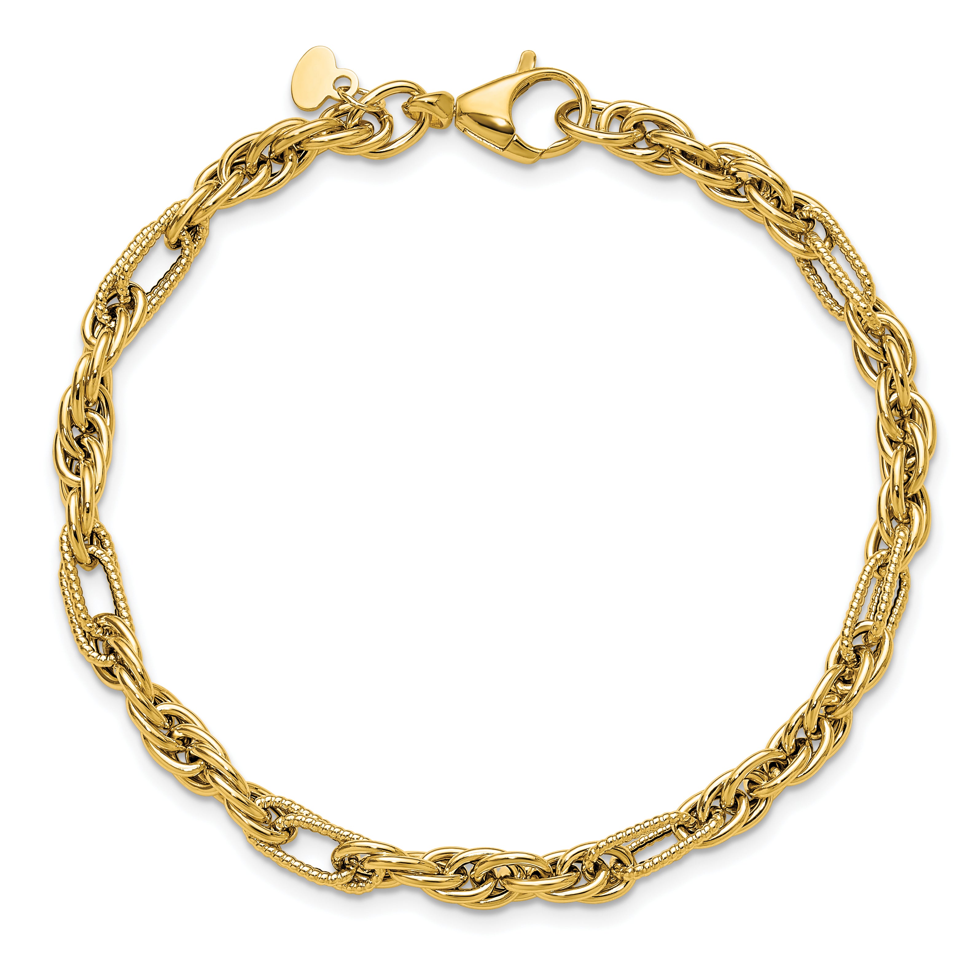 14K Polished and Textured Fancy Link Bracelet