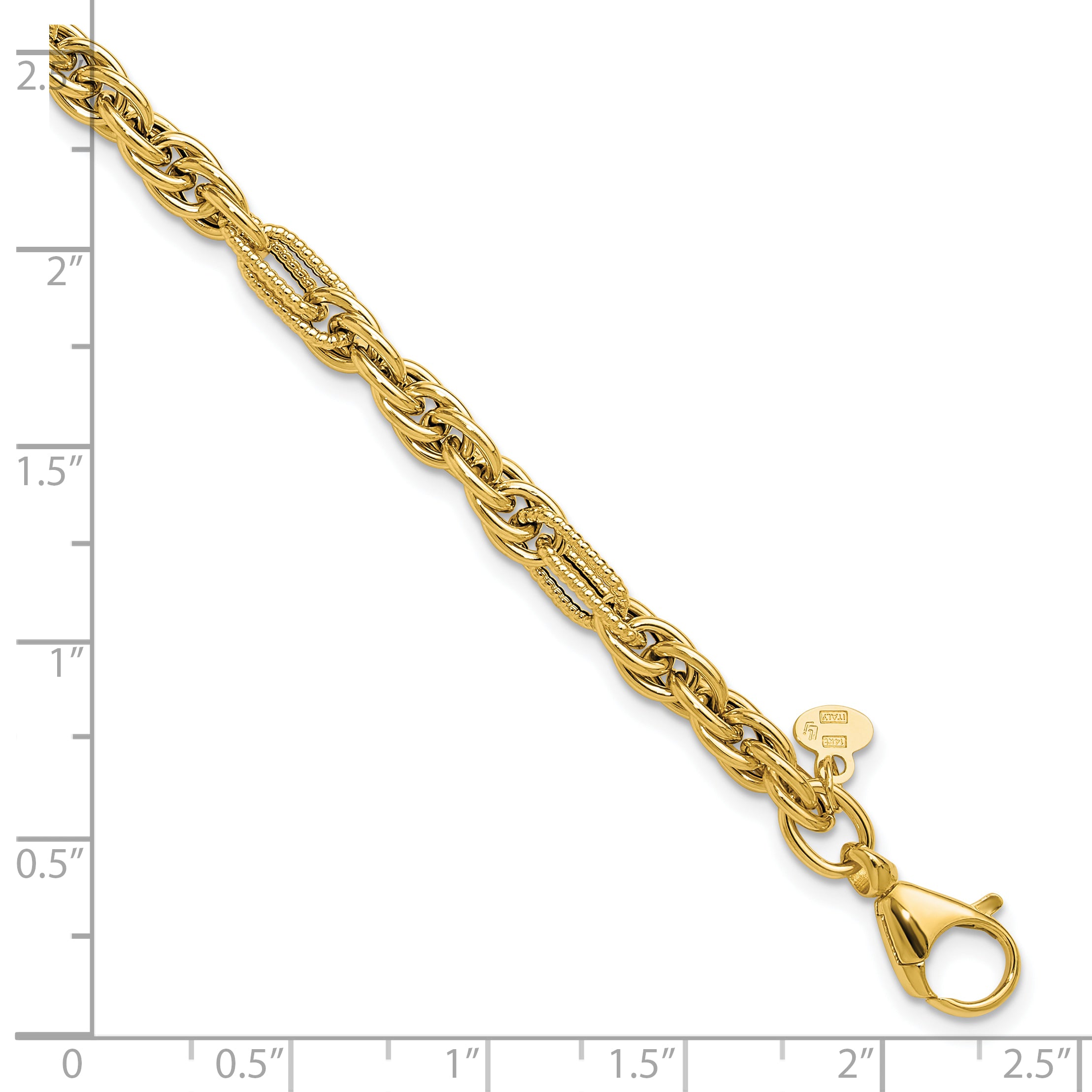 14K Polished and Textured Fancy Link Bracelet