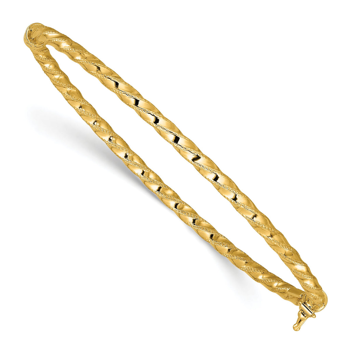 14K Polished/Textured and Twisted Hinged Bangle - Sophia Jewelers Main image