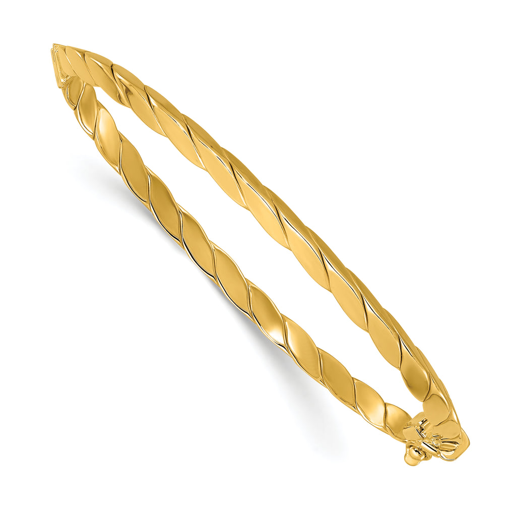 14K Polished and Grooved Fancy Hinged Bangle
