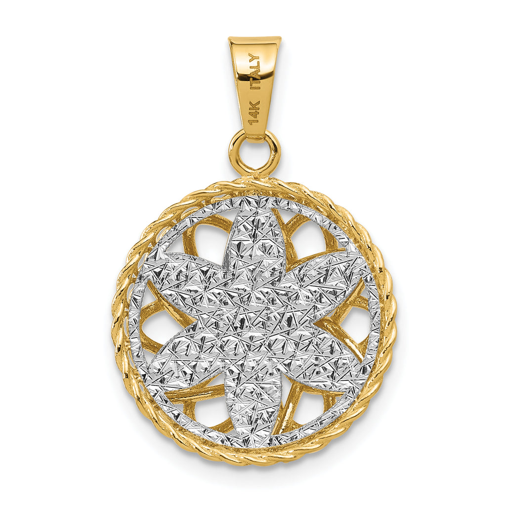 14K Two-tone Polished and Diamond-cut Fancy Pendant