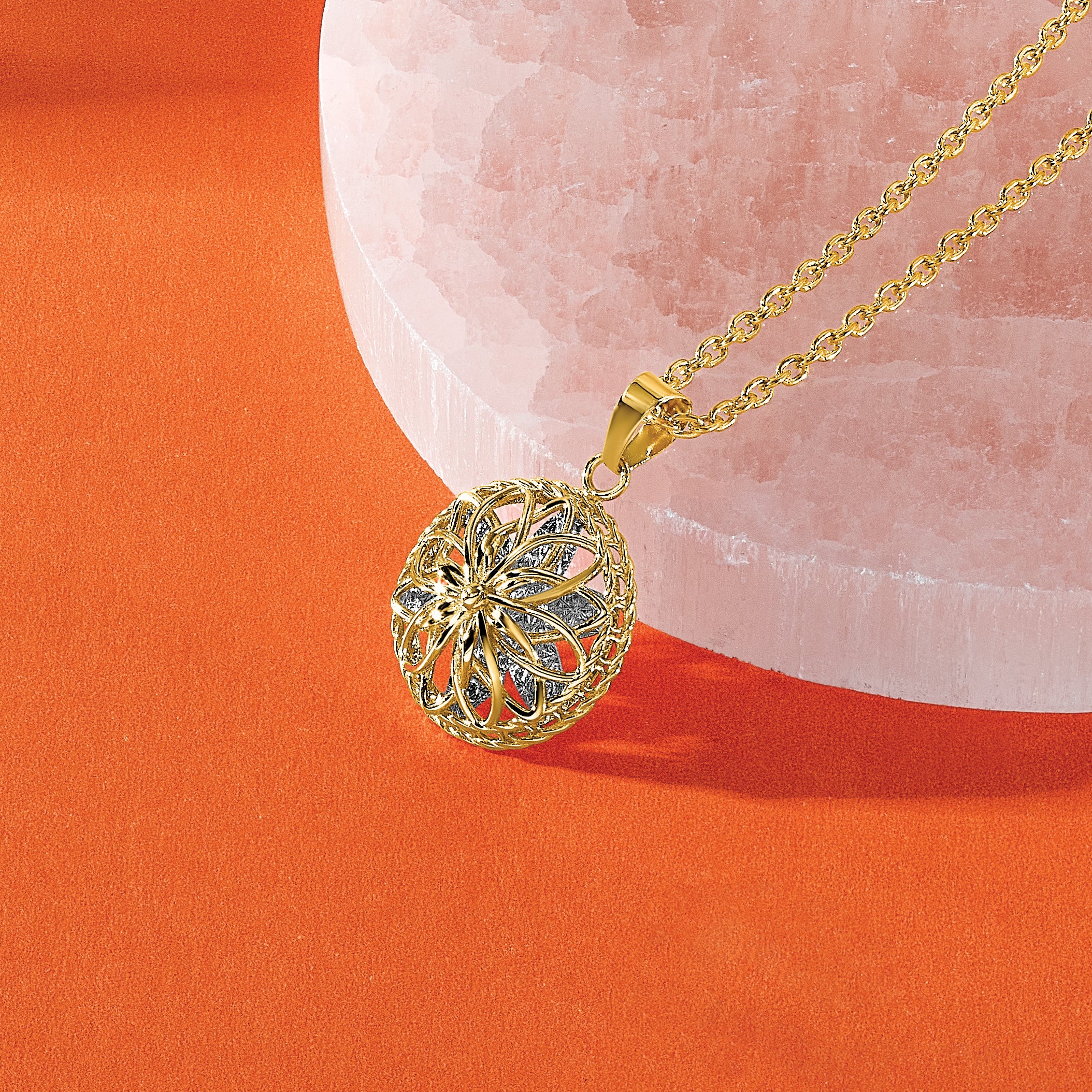 14K Two-tone Polished and Diamond-cut Fancy Pendant