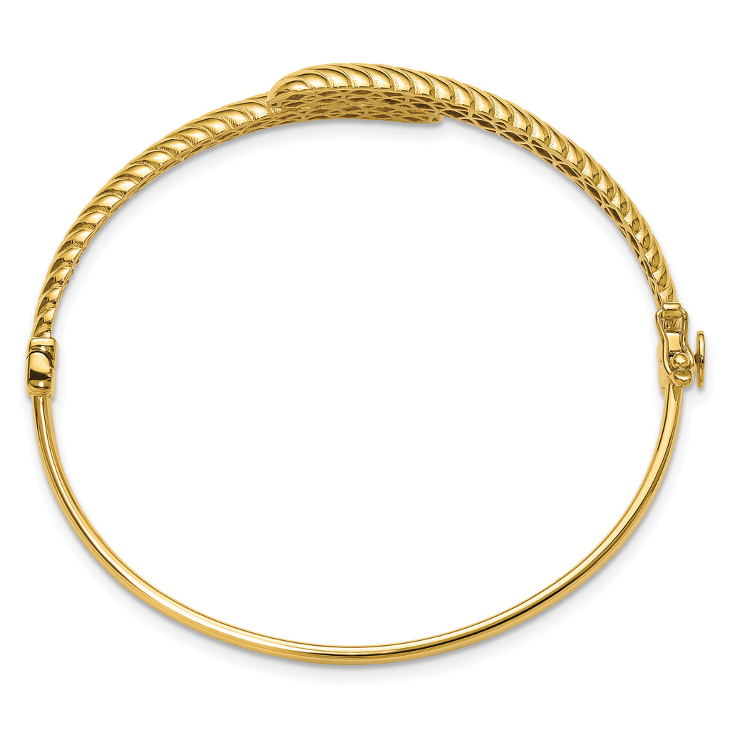 14K Polished and Grooved Bypass Hinged Bangle