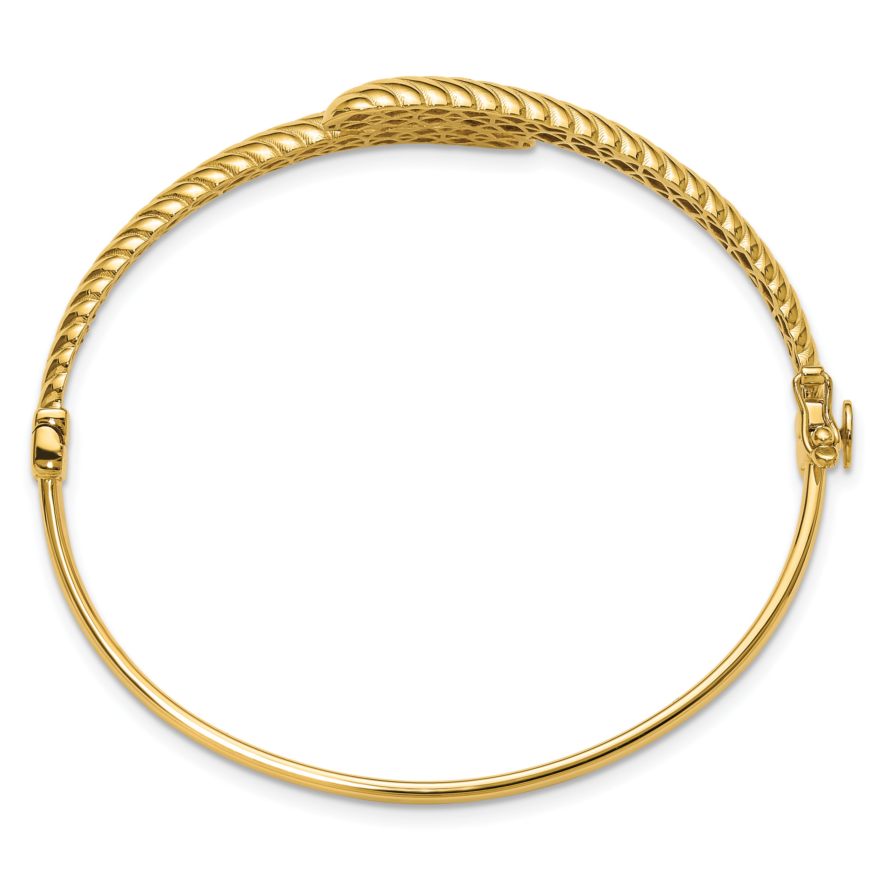 14K Polished and Grooved Bypass Hinged Bangle