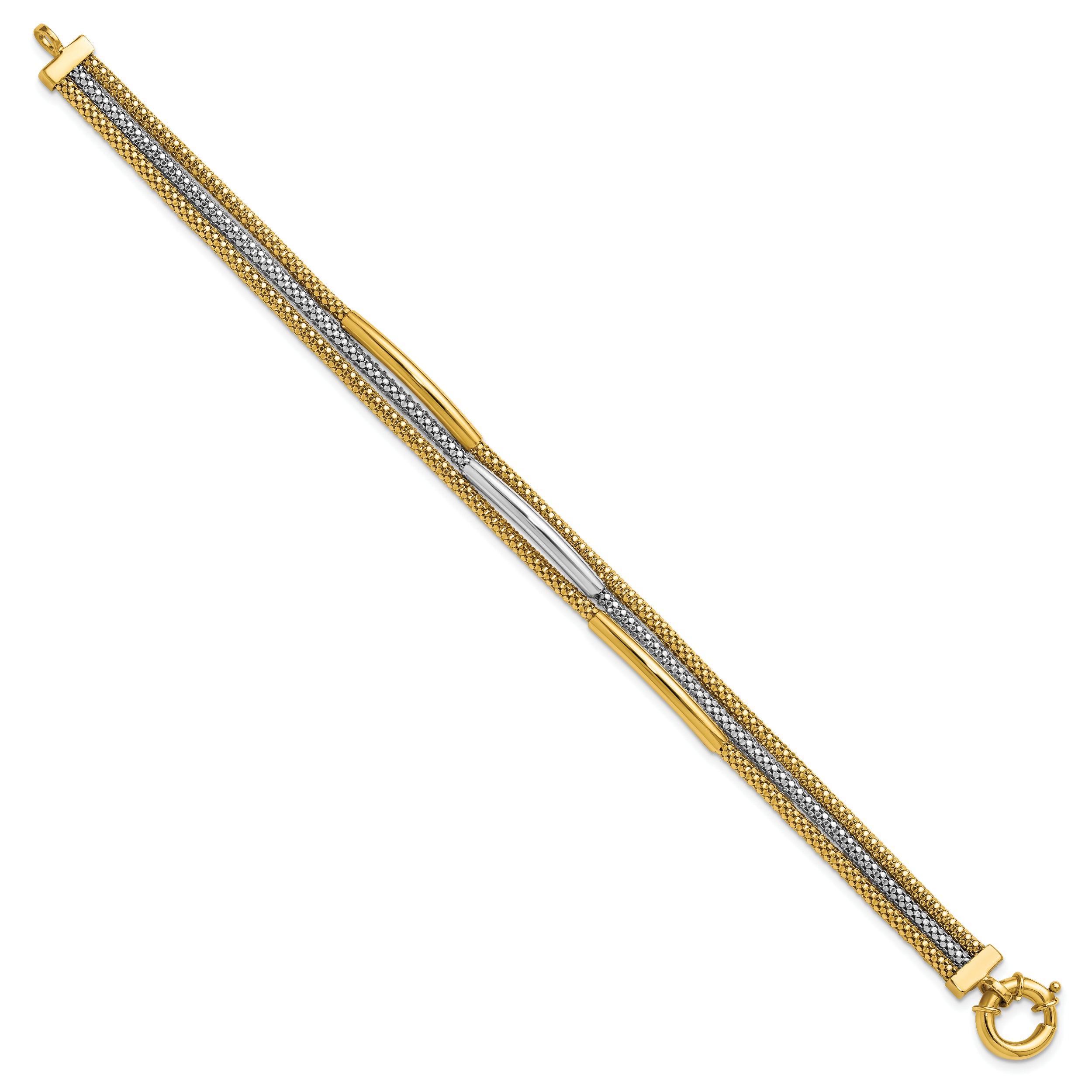14K w/Rhodium Polished Bars Mesh Multi-strand Bracelet