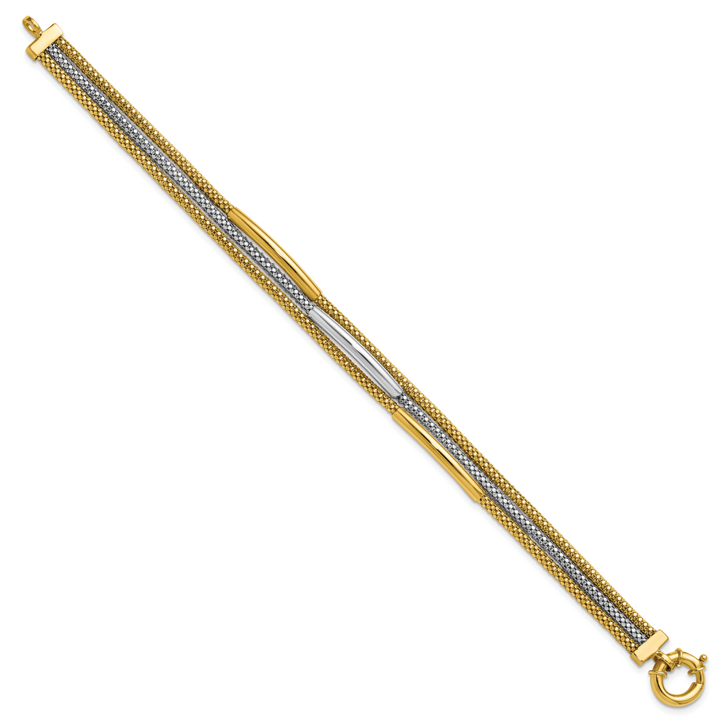 14K w/Rhodium Polished Bars Mesh Multi-strand Bracelet