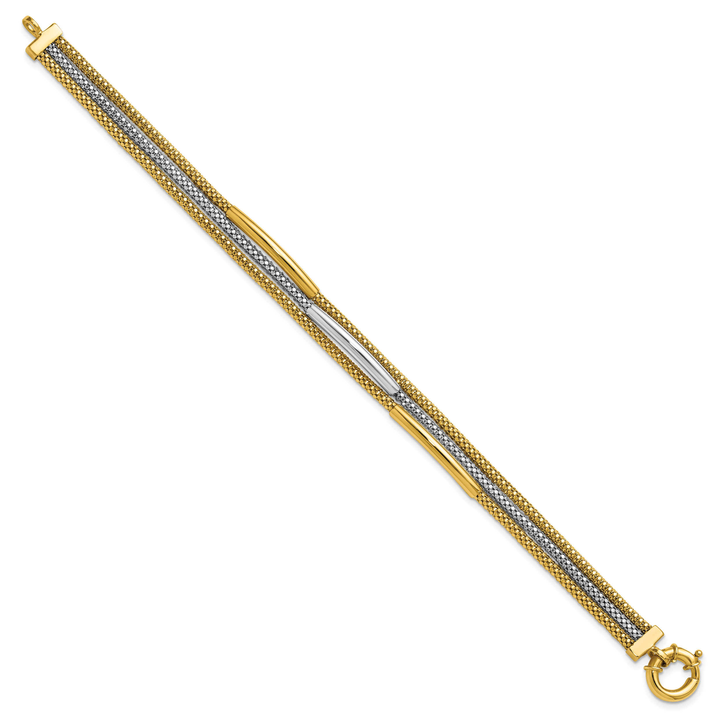 14K w/Rhodium Polished Bars Mesh Multi-strand Bracelet