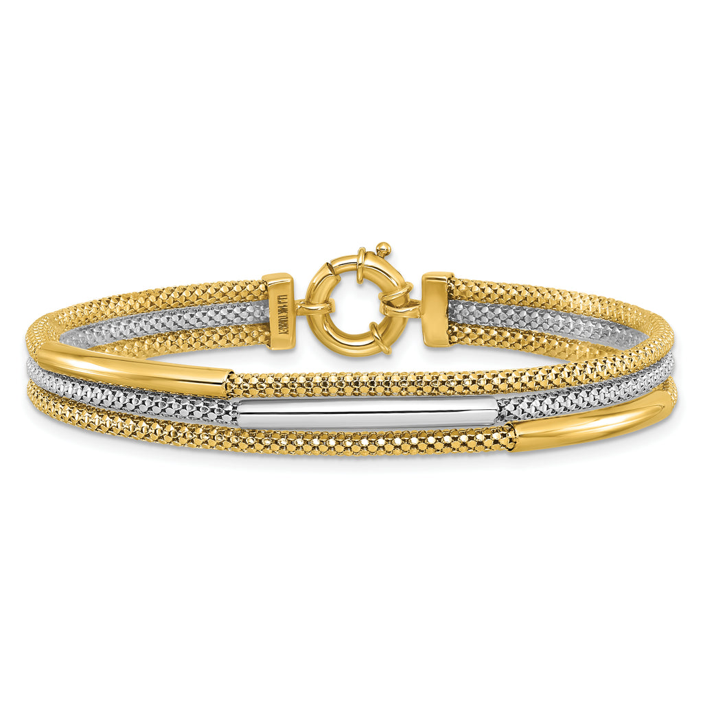 14K w/Rhodium Polished Bars Mesh Multi-strand Bracelet
