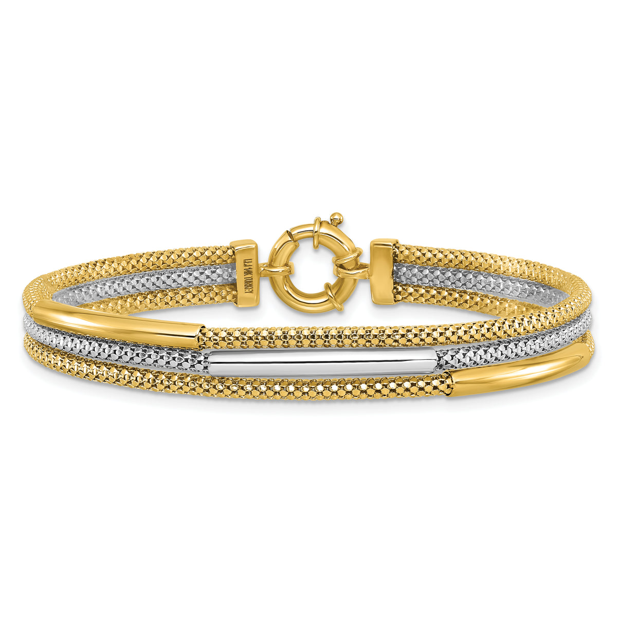 14K w/Rhodium Polished Bars Mesh Multi-strand Bracelet