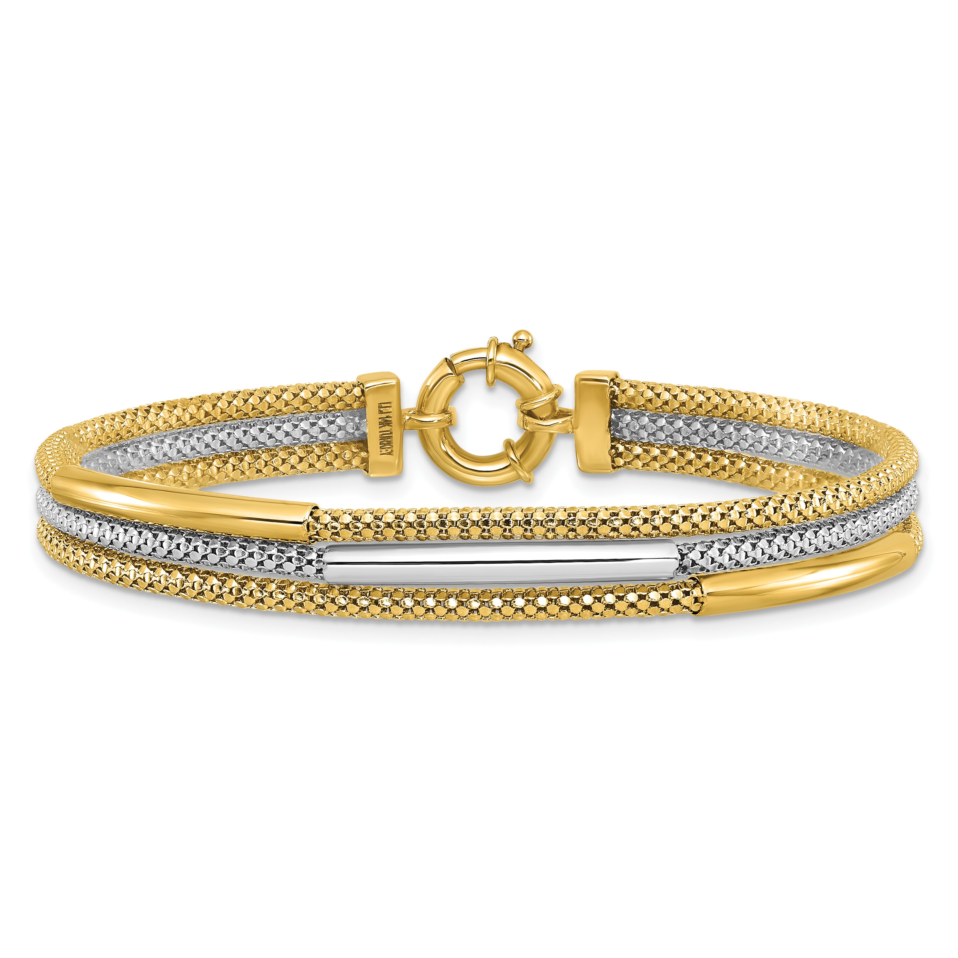 14K w/Rhodium Polished Bars Mesh Multi-strand Bracelet