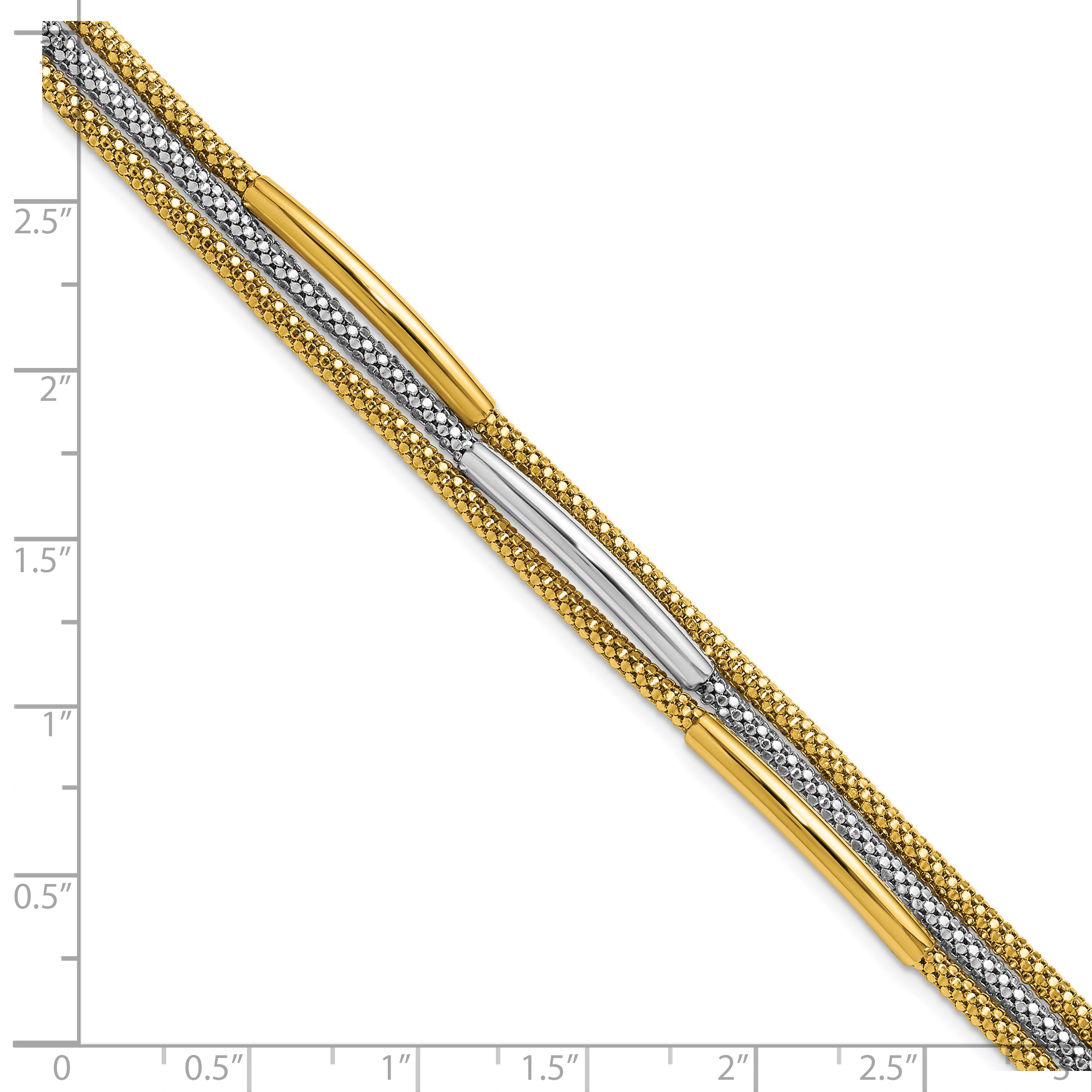 14K w/Rhodium Polished Bars Mesh Multi-strand Bracelet