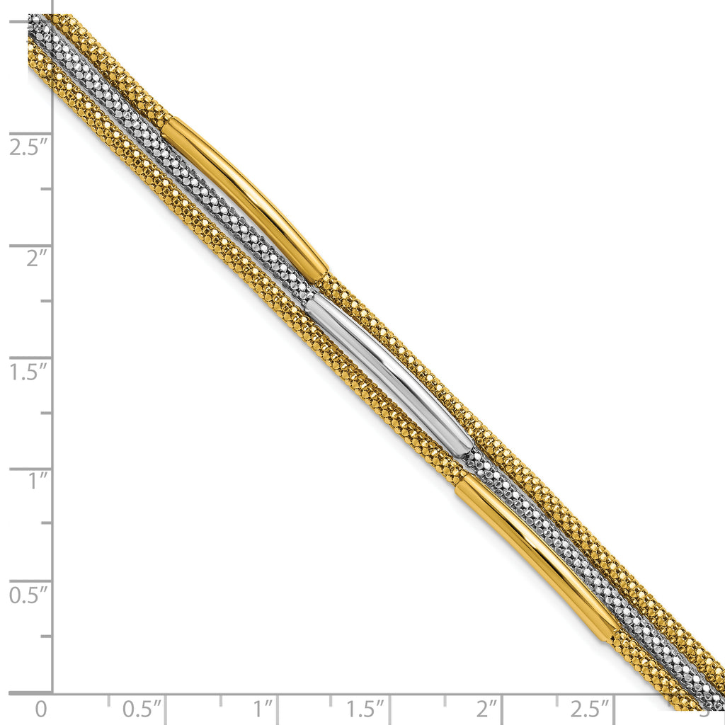 14K w/Rhodium Polished Bars Mesh Multi-strand Bracelet
