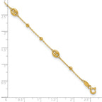 14K Puffed Mariner Beaded 9 inch Plus 1 inch Extender - Total 10 inch Anklet
