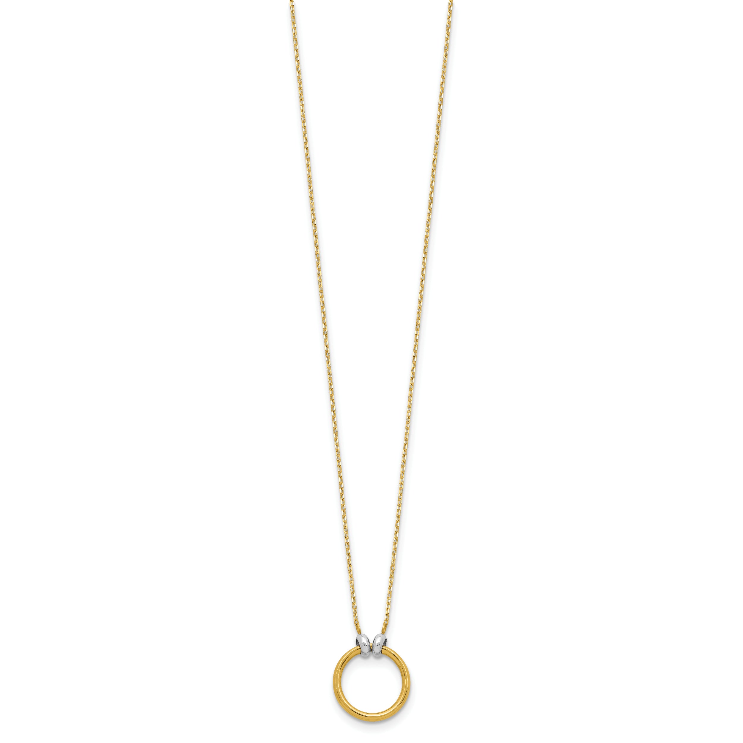 14K with Rhodium Polished Circle Necklace