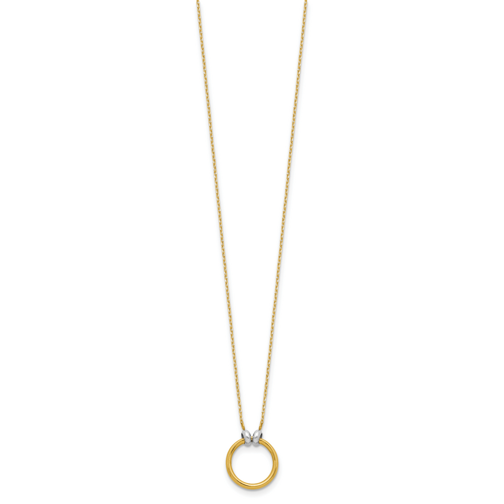 14K with Rhodium Polished Circle Necklace