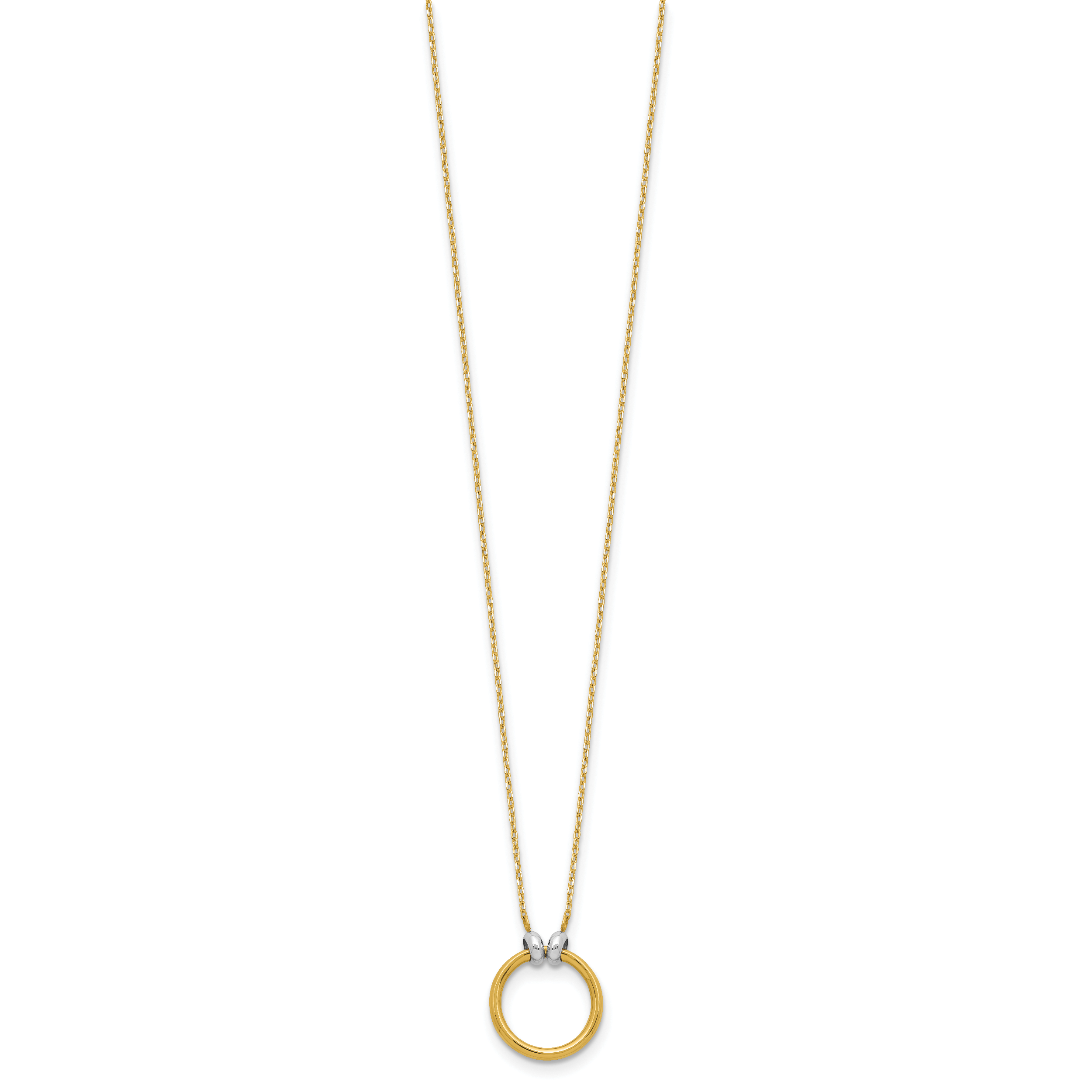14K with Rhodium Polished Circle Necklace