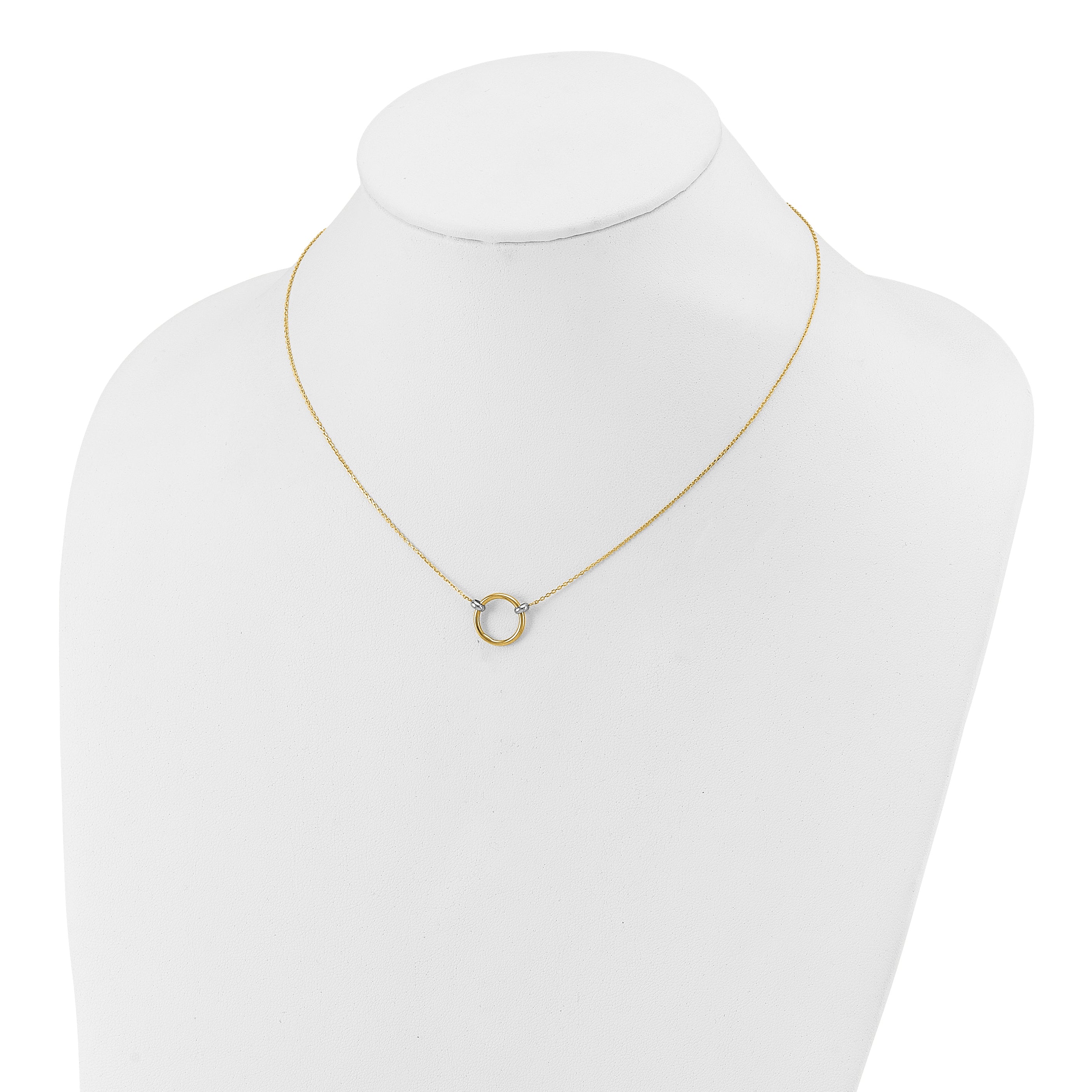 14K with Rhodium Polished Circle Necklace