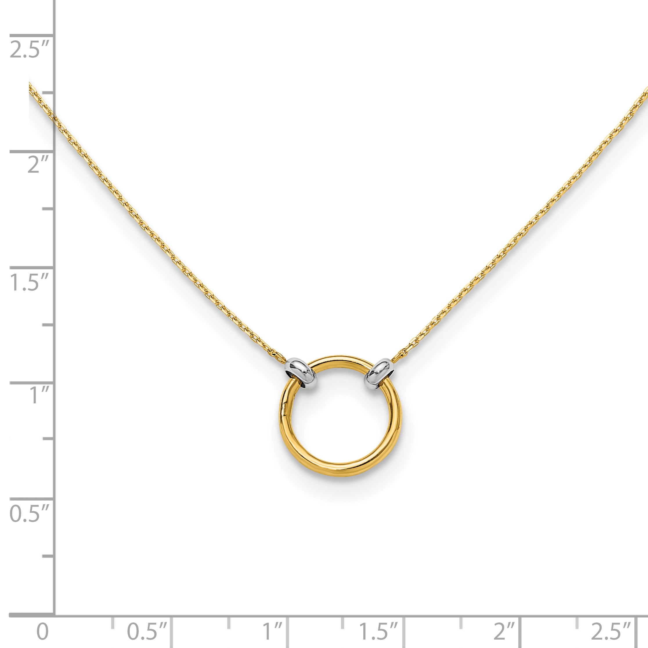 14K with Rhodium Polished Circle Necklace