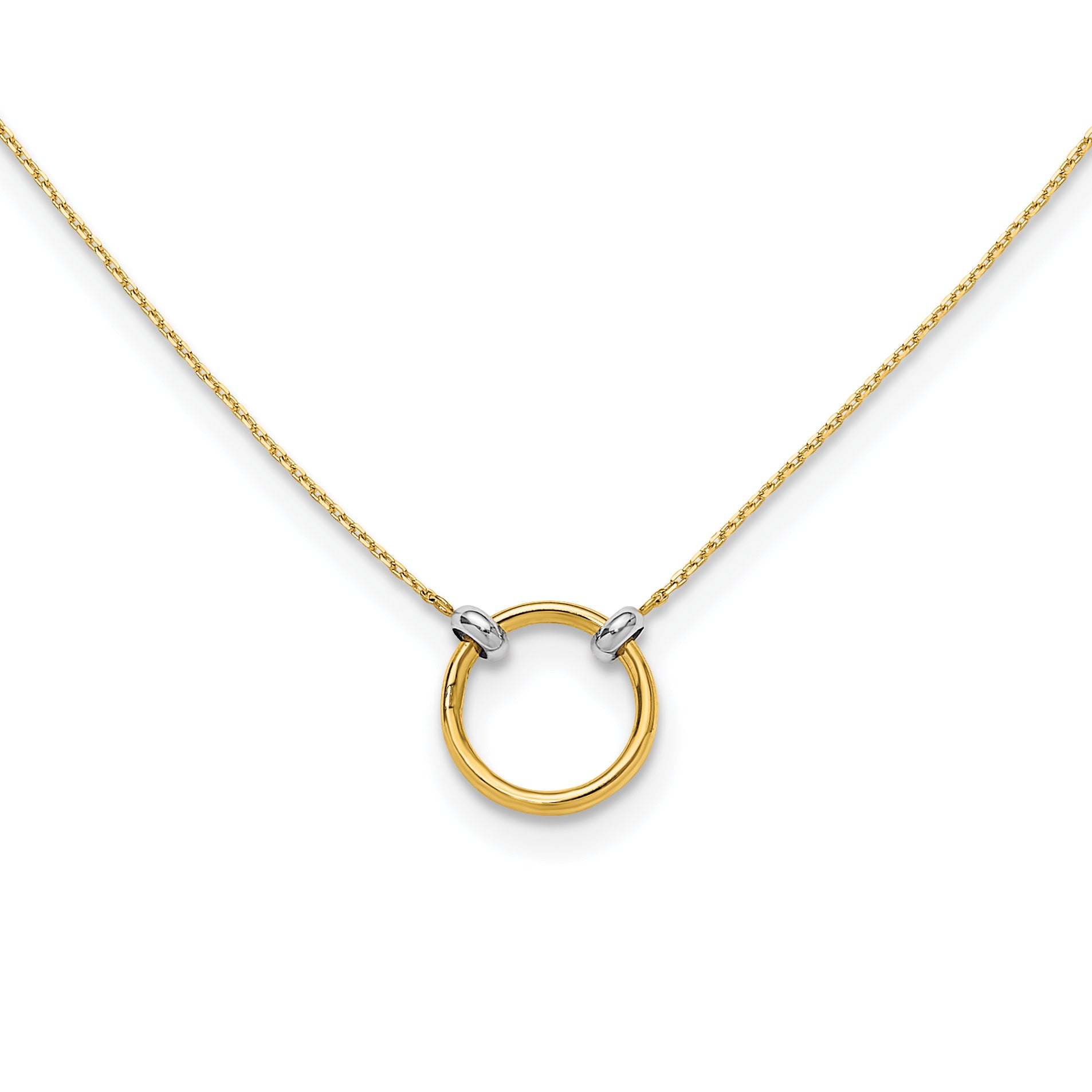 14K with Rhodium Polished Circle Necklace