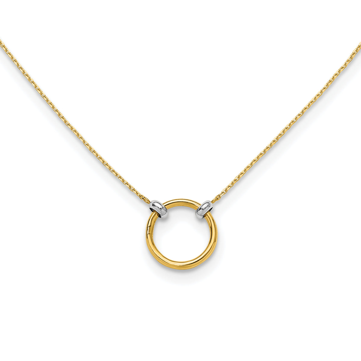14K with Rhodium Polished Circle Necklace