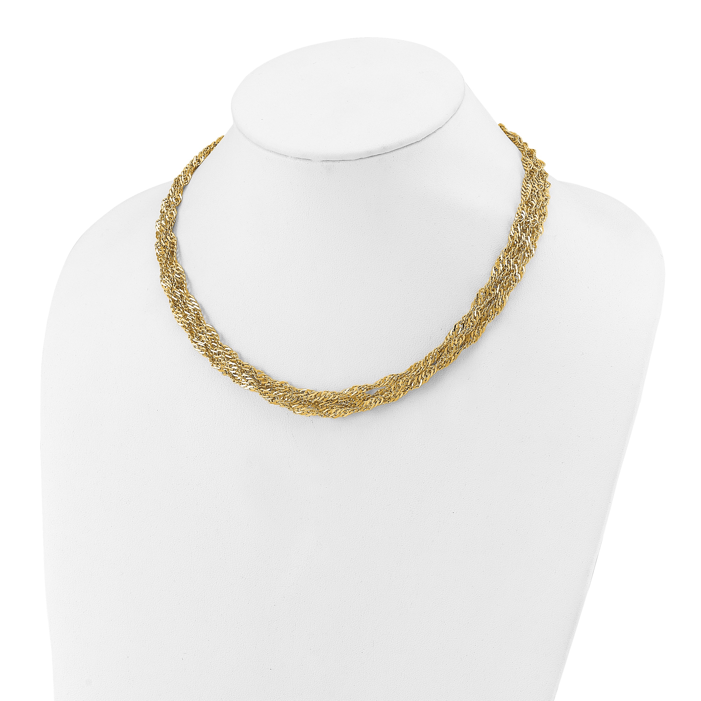 14K Polished/Diamond-cut Multi-strand Singapore Necklace