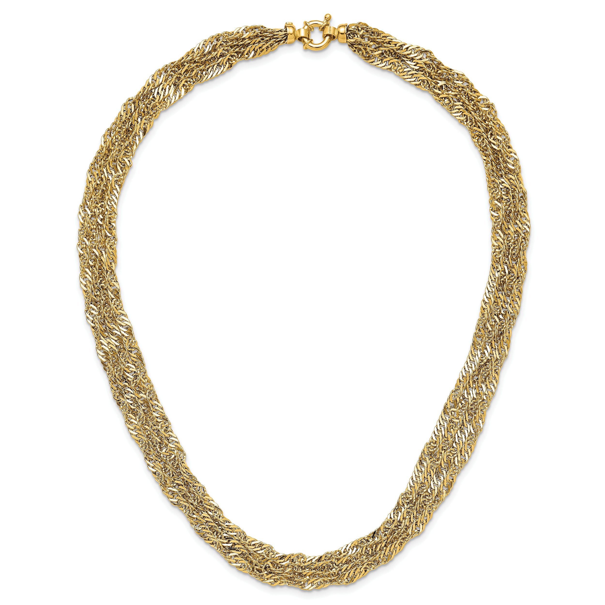 14K Polished/Diamond-cut Multi-strand Singapore Necklace