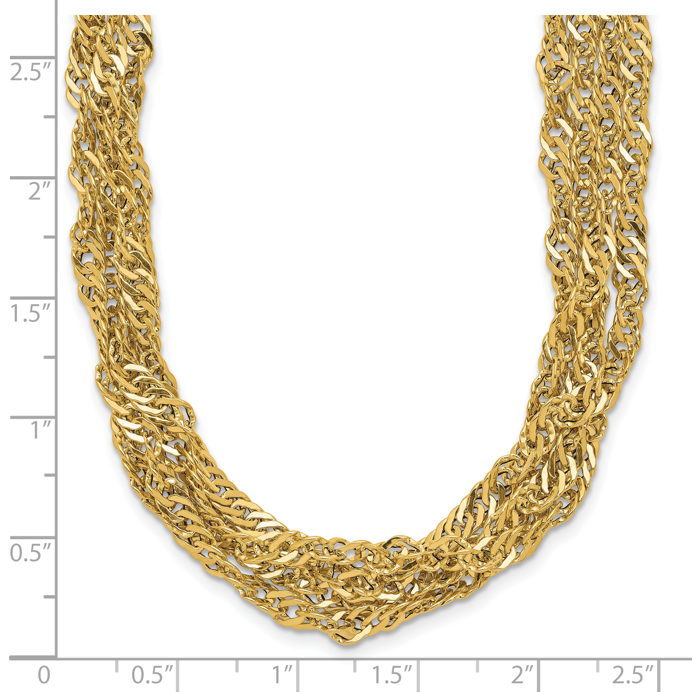 14K Polished/Diamond-cut Multi-strand Singapore Necklace
