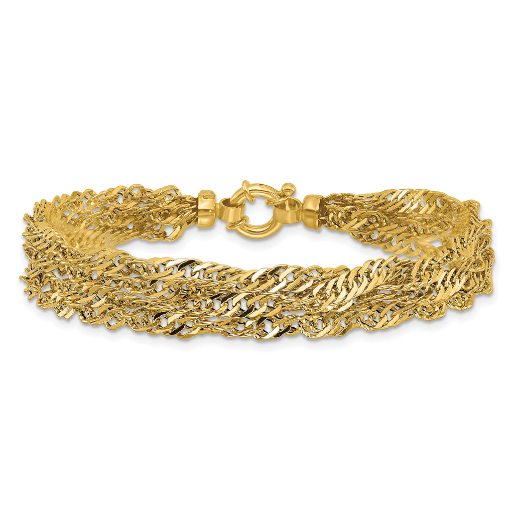 14K Polished/Diamond-cut Multi-strand Singapore Bracelet