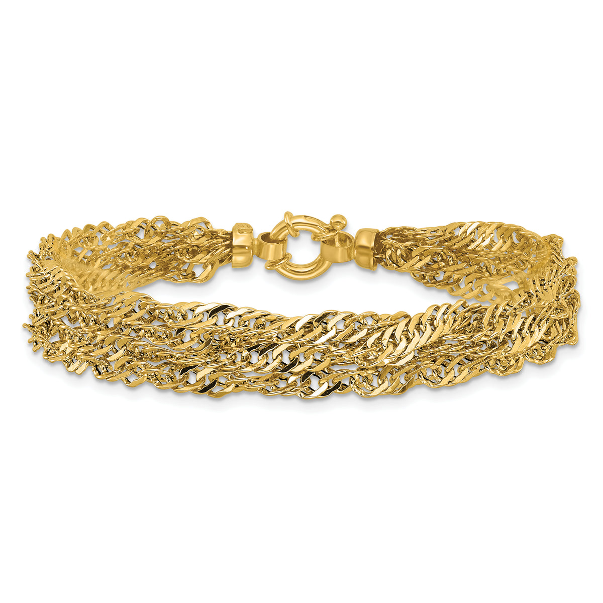 14K Polished/Diamond-cut Multi-strand Singapore Bracelet