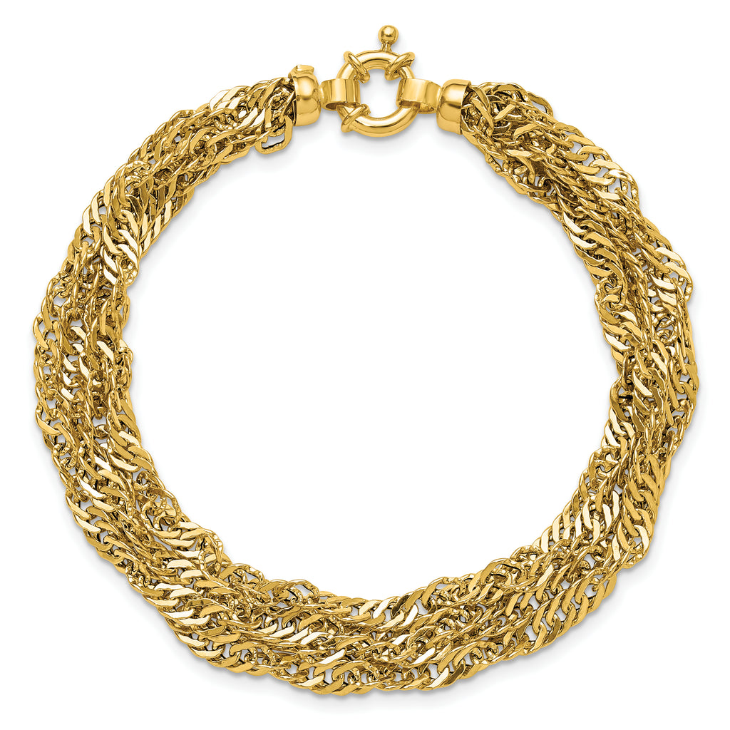 14K Polished/Diamond-cut Multi-strand Singapore Bracelet