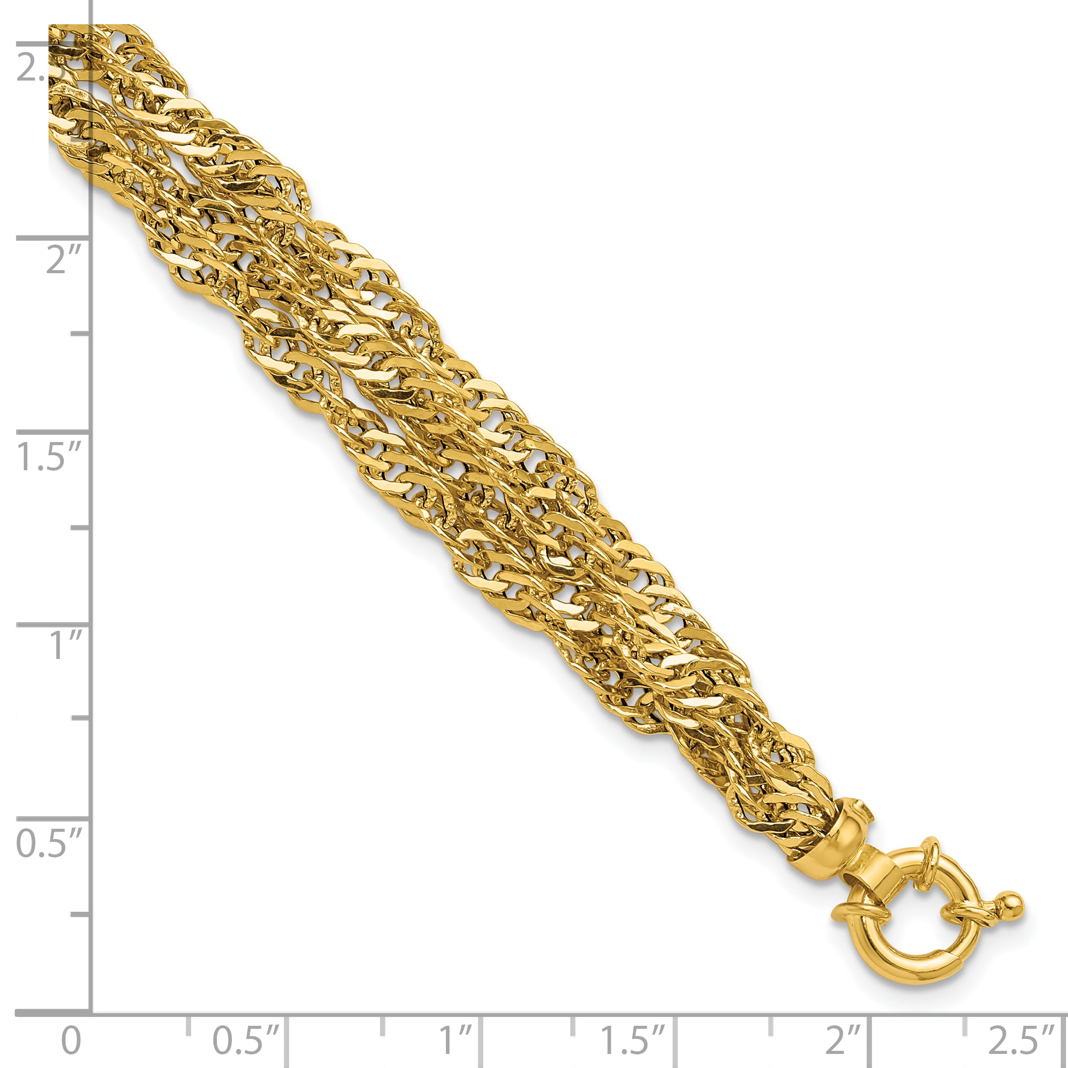 14K Polished/Diamond-cut Multi-strand Singapore Bracelet
