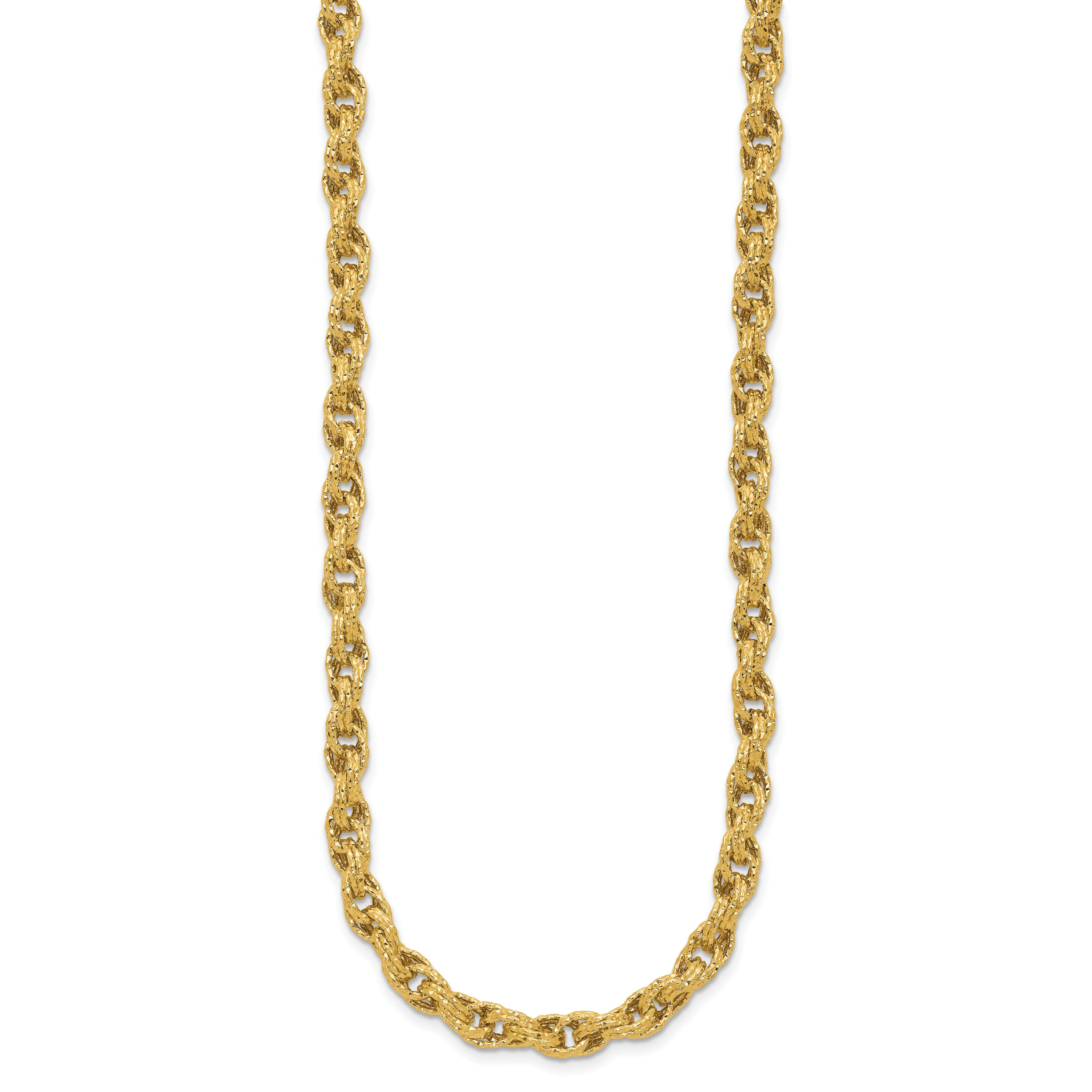 14K Polished/Textured/Dia-cut Twisted Link Necklace