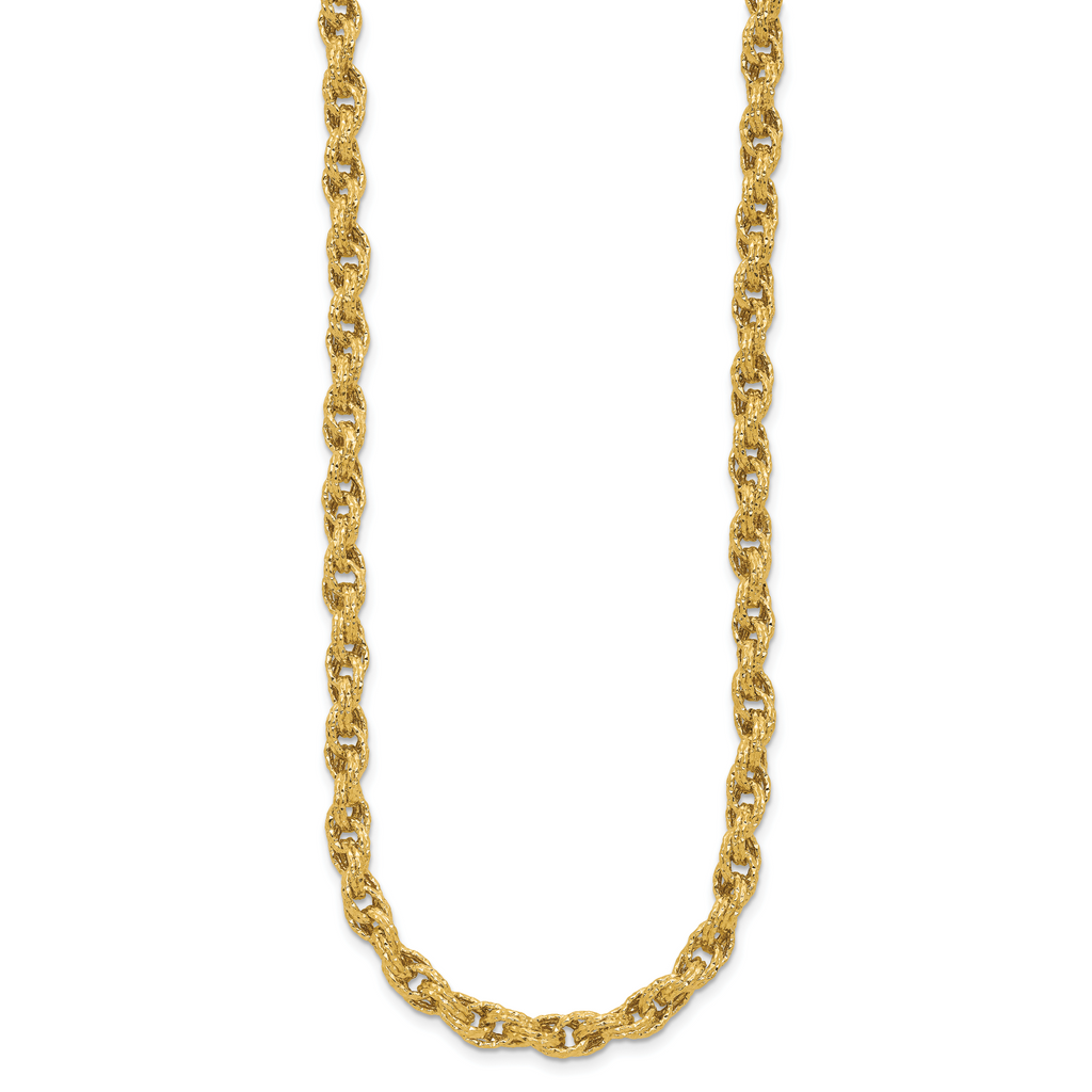 14K Polished/Textured/Dia-cut Twisted Link Necklace