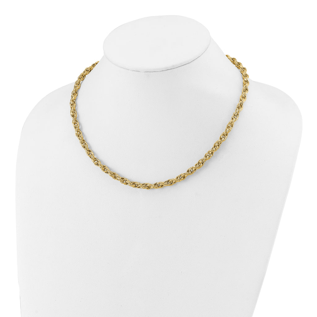14K Polished/Textured/Dia-cut Twisted Link Necklace