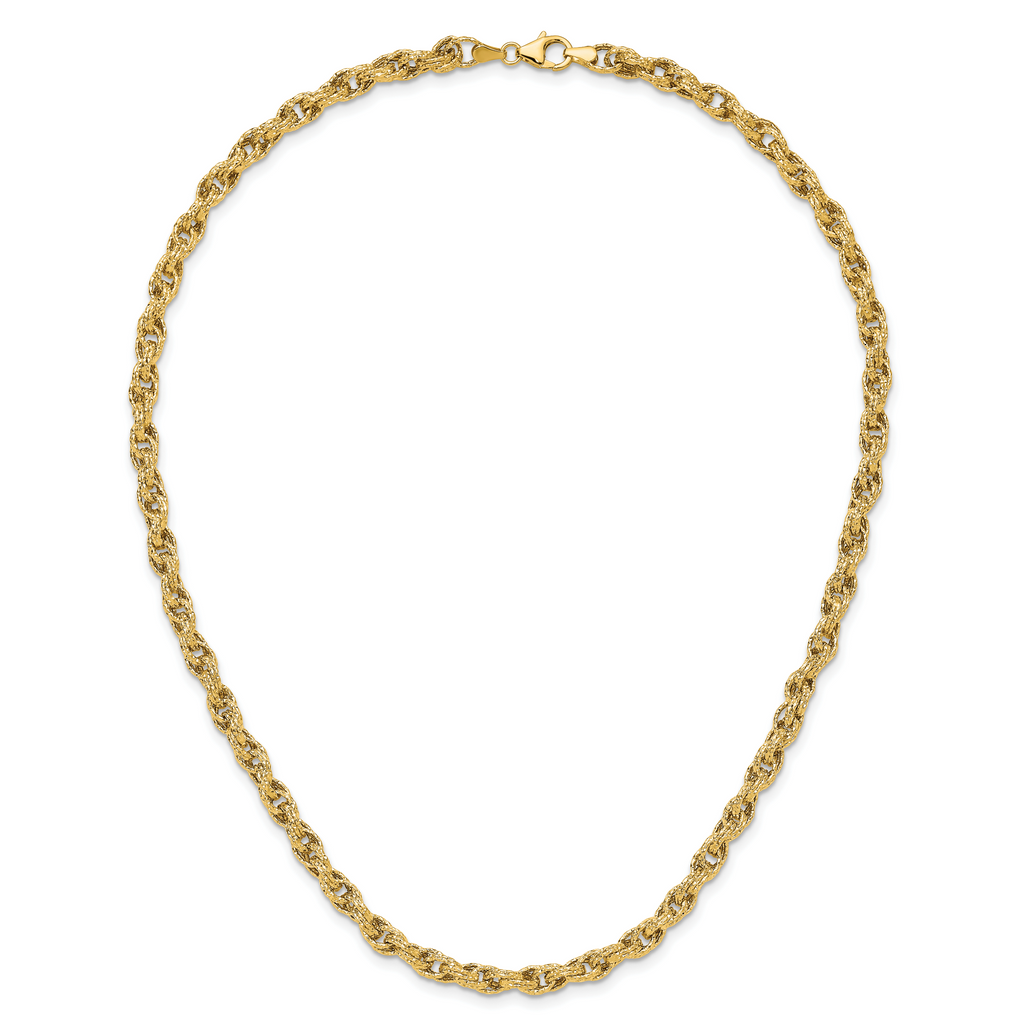 14K Polished/Textured/Dia-cut Twisted Link Necklace