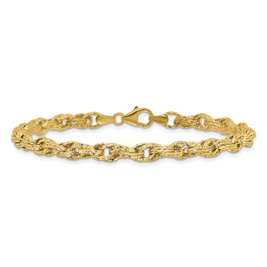 14K Polished/Textured/Dia-cut Twisted Link Bracelet