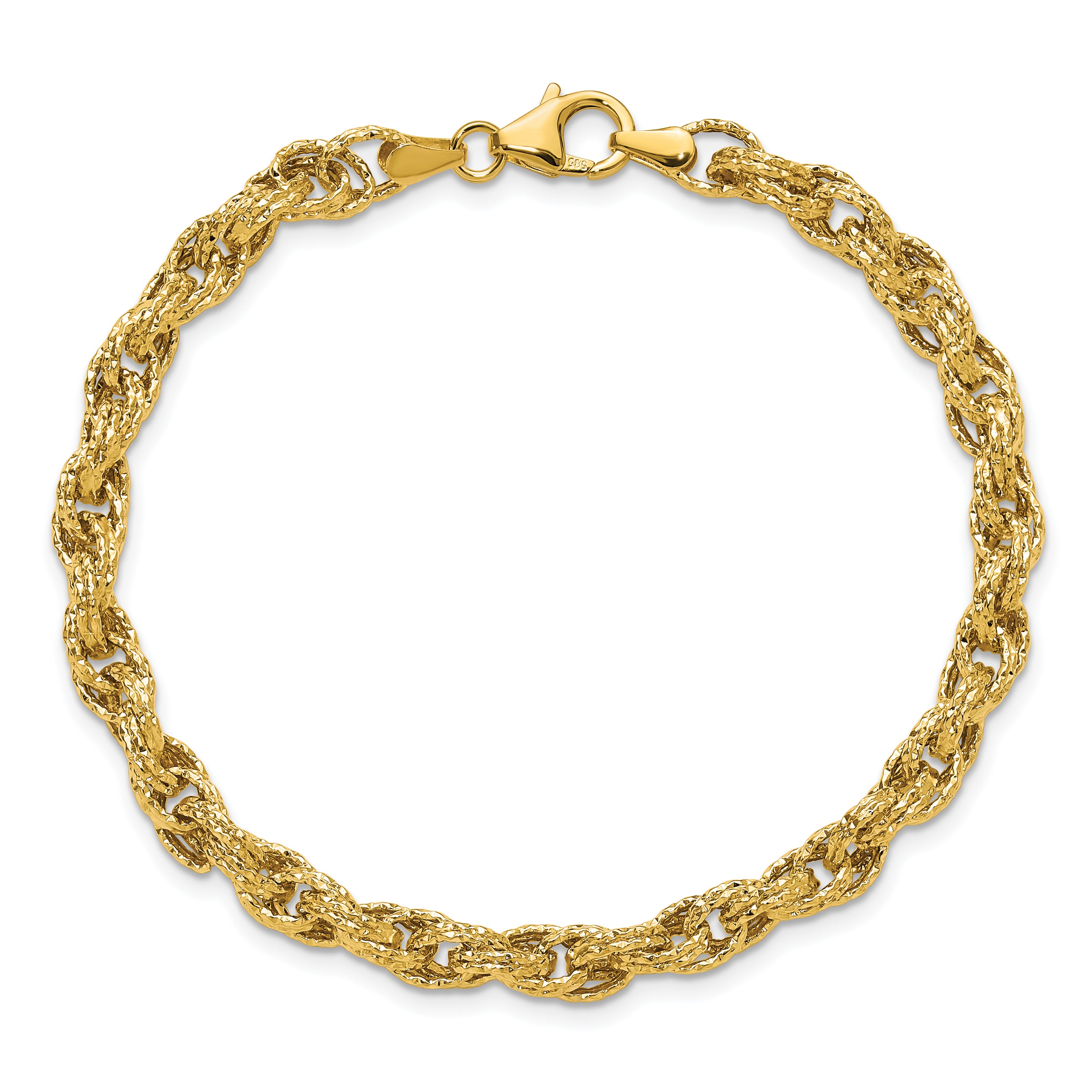 14K Polished/Textured/Dia-cut Twisted Link Bracelet