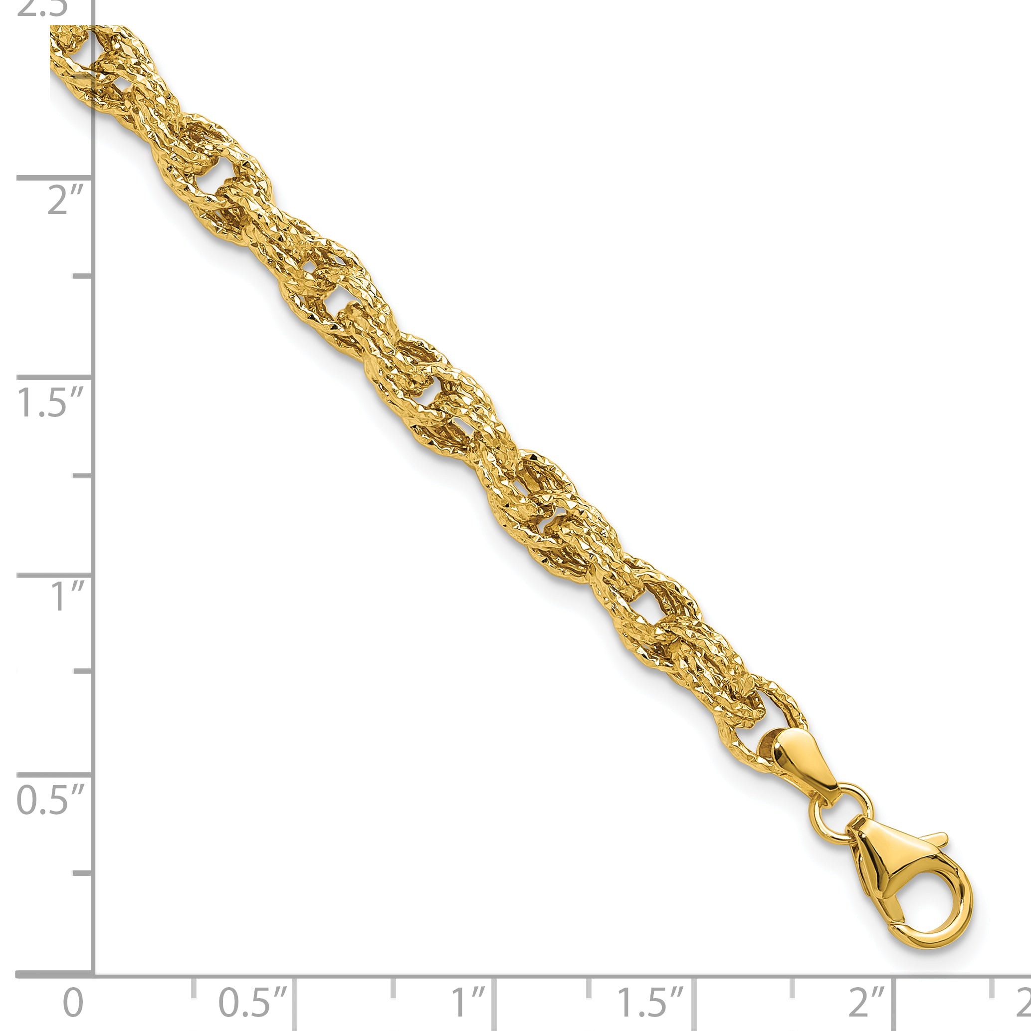 14K Polished/Textured/Dia-cut Twisted Link Bracelet