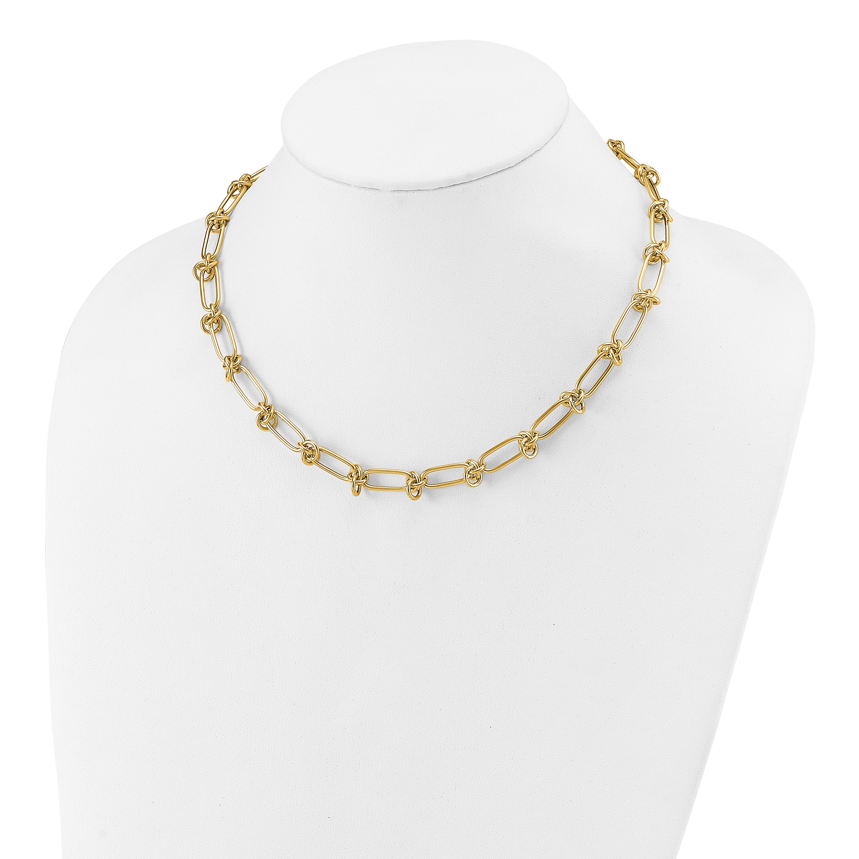 14K Polished Love Knot Fancy Paperclip Link Necklace