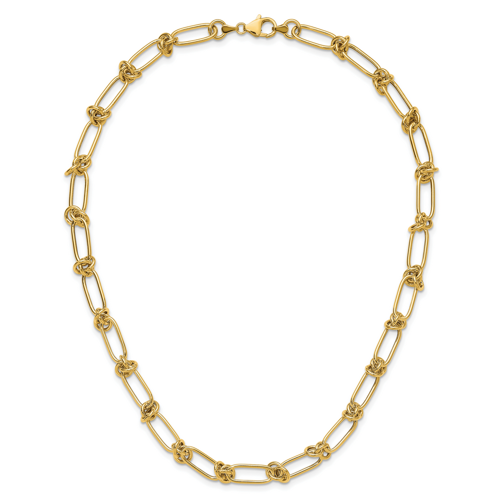 14K Polished Love Knot Fancy Paperclip Link Necklace