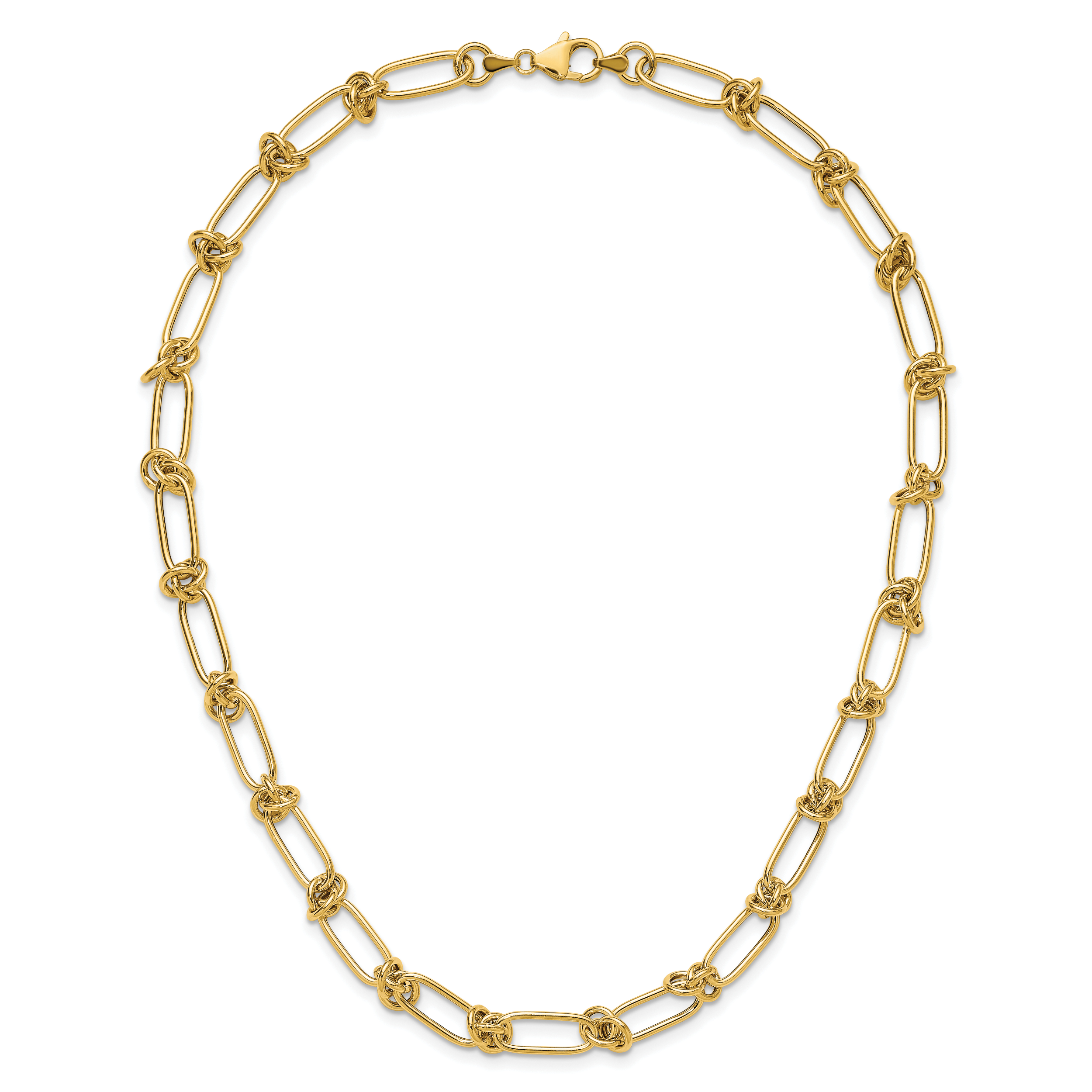 14K Polished Love Knot Fancy Paperclip Link Necklace