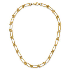 14K Polished Love Knot Fancy Paperclip Link Necklace