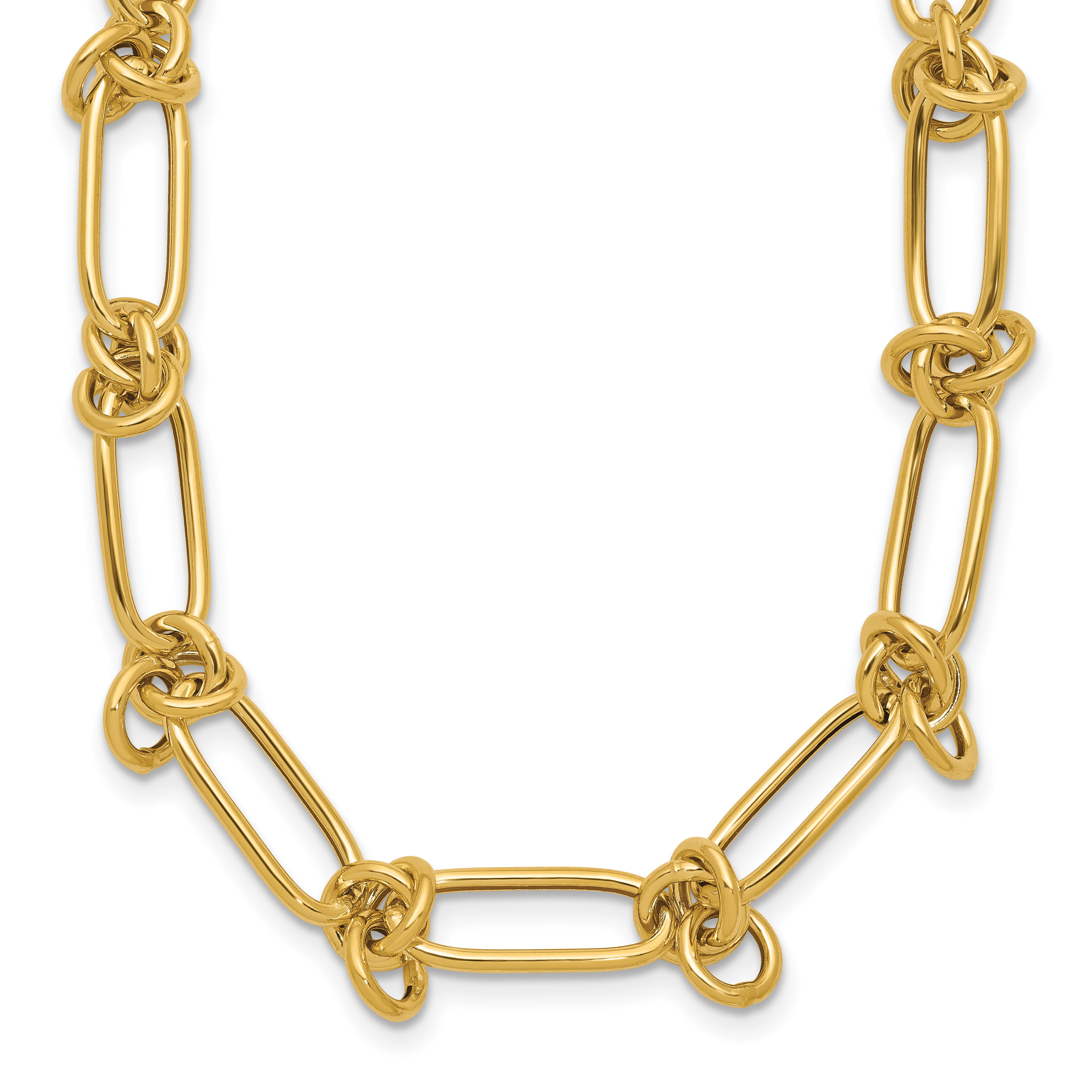 14K Polished Love Knot Fancy Paperclip Link Necklace