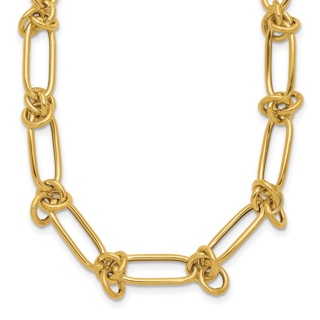 14K Polished Love Knot Fancy Paperclip Link Necklace