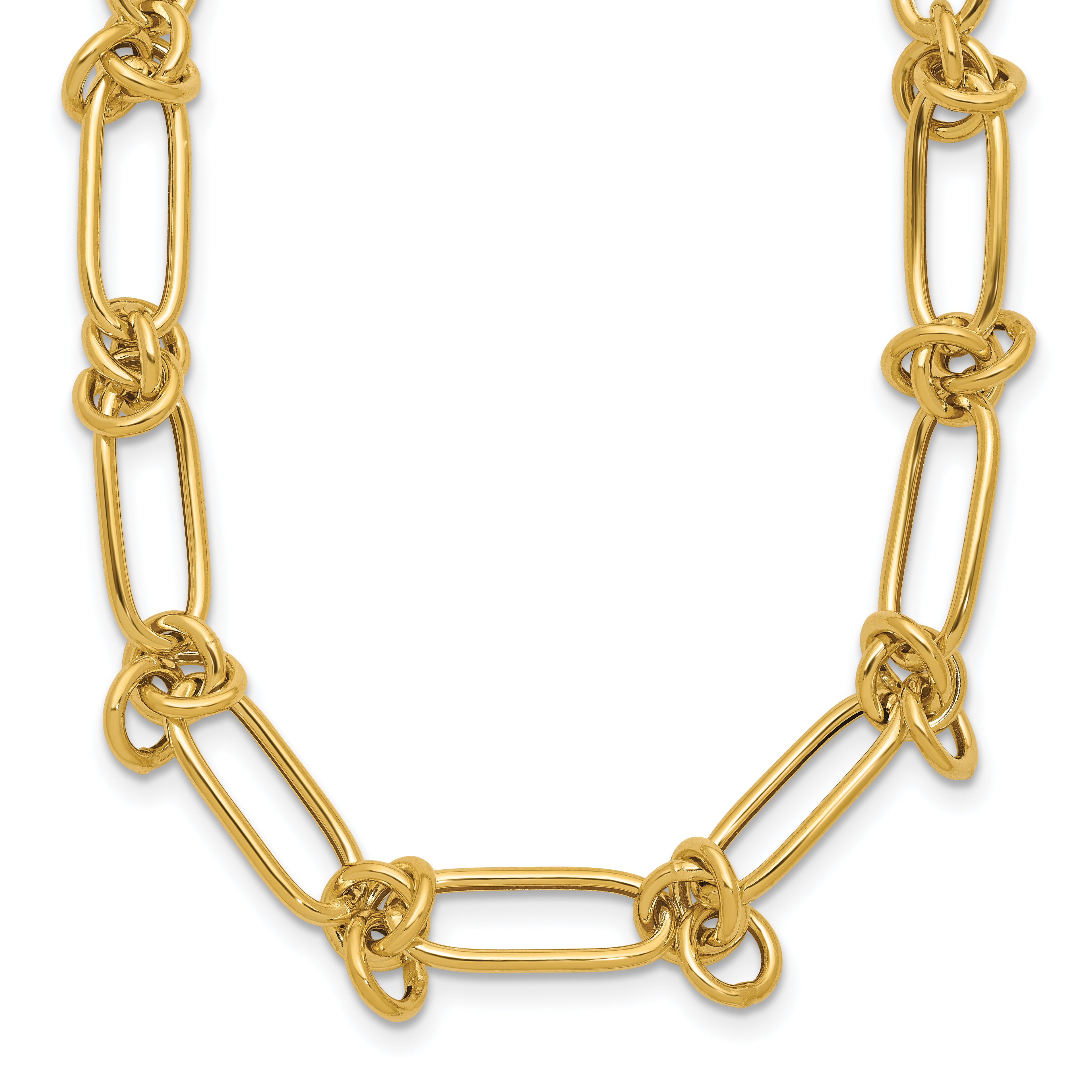 14K Polished Love Knot Fancy Paperclip Link Necklace