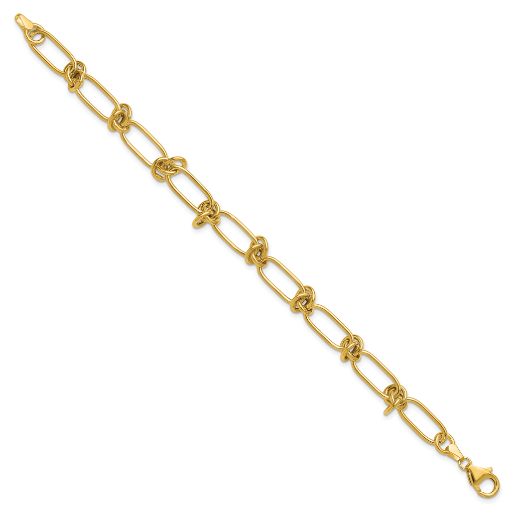 14K Polished Love Knot Fancy Paperclip Link Bracelet