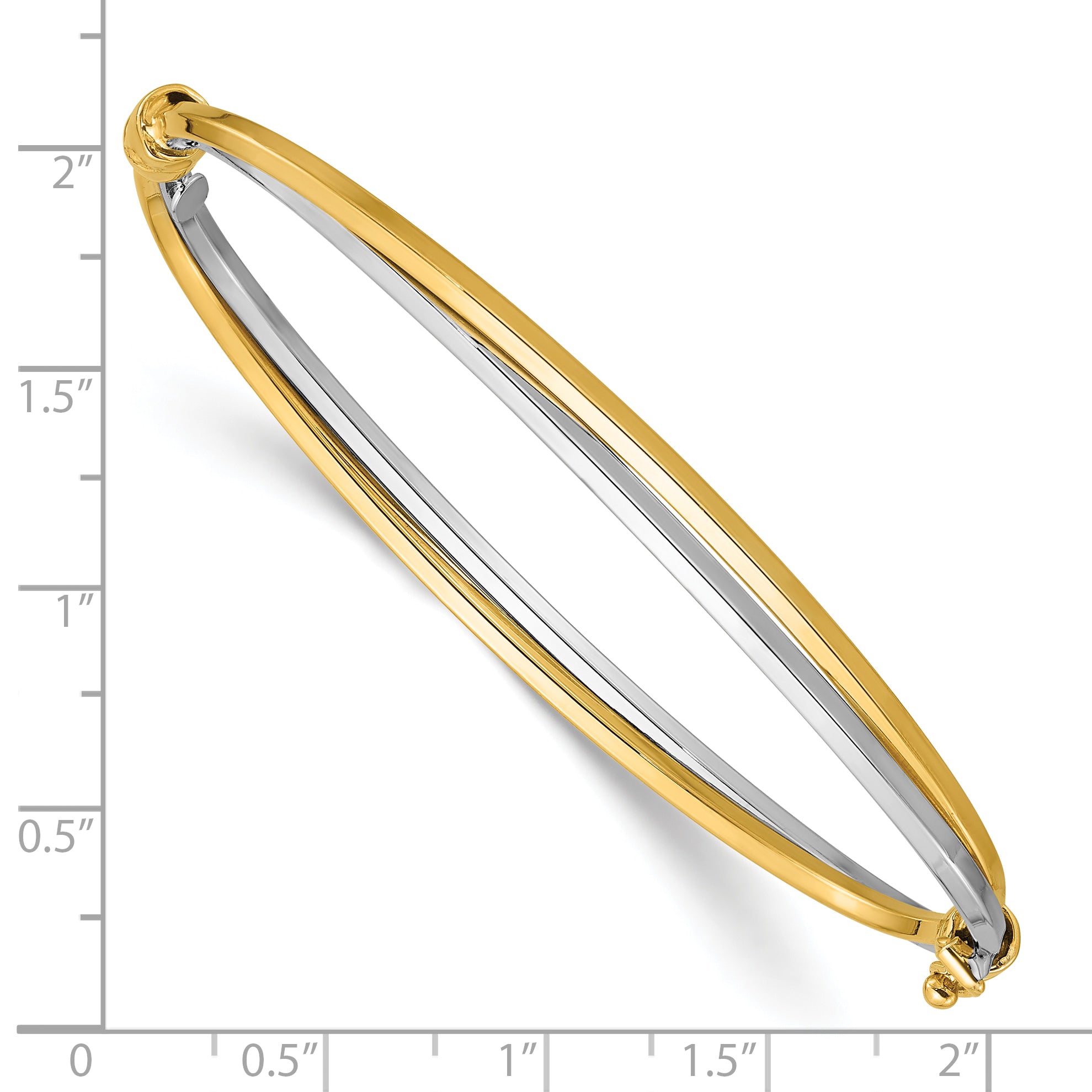 14K with Rhodium Polished Twist Hinged Bangle